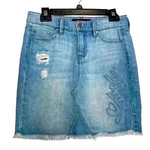 Liverpool blue floral Embroidered Distressed
Denim Stone Wash skirt-Size Small